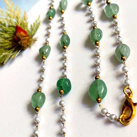 Aventurine + Fresh Water Pearl Necklace Bracelet Jewelry Set - Picture 3 of 8